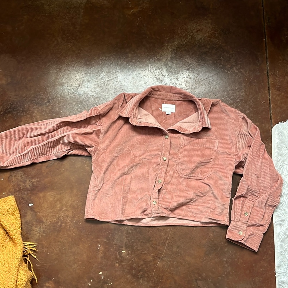 Crop corduroy dusty pink long sleeve